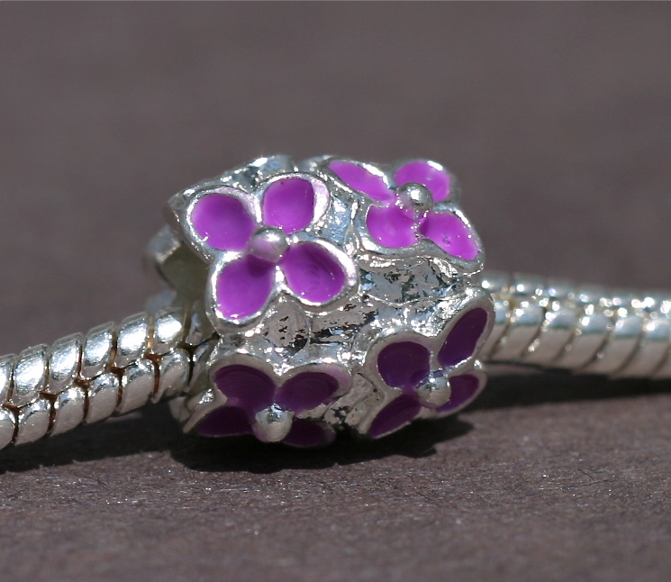 Purple Flower enamel bead